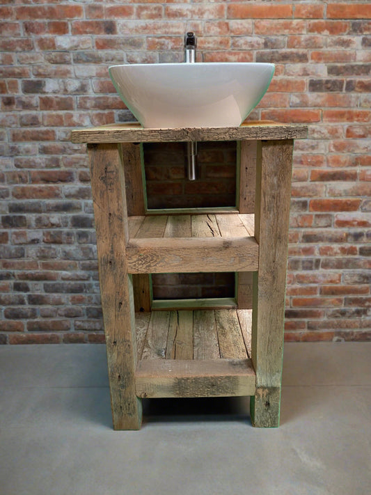 Wash Stand made using reclaimed old recycled wood. Extremely characterful with two shelves.