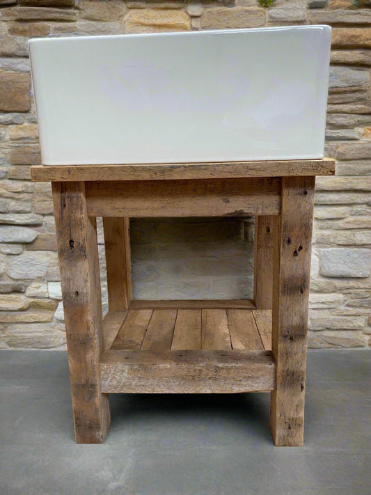 Belfast sink free standing unit stand . Made from reclaimed wood recycled from an old barn, extremely rustic.